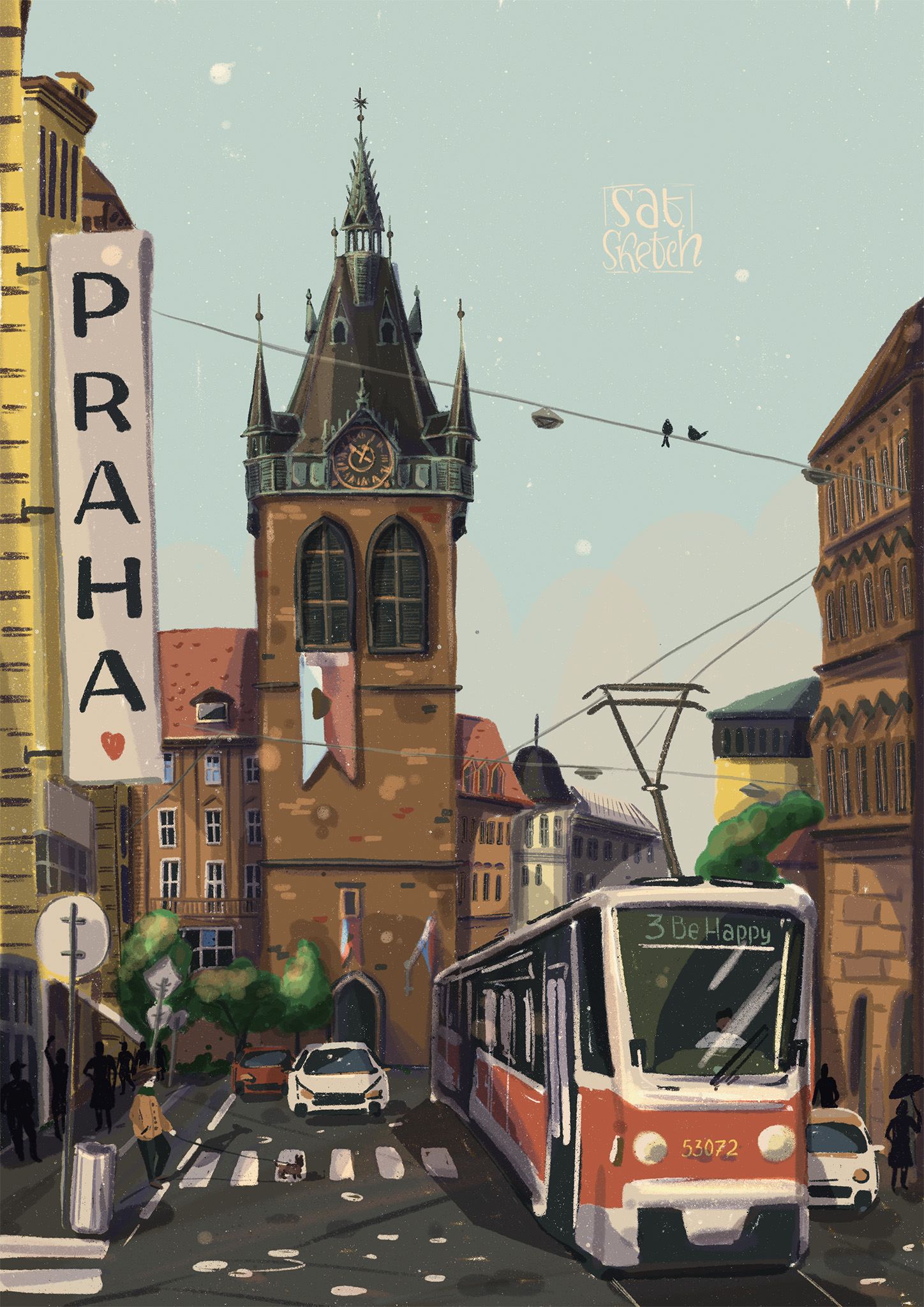 Tatiana Saturday Sketch Illustration of Jindřišská věž in Prague