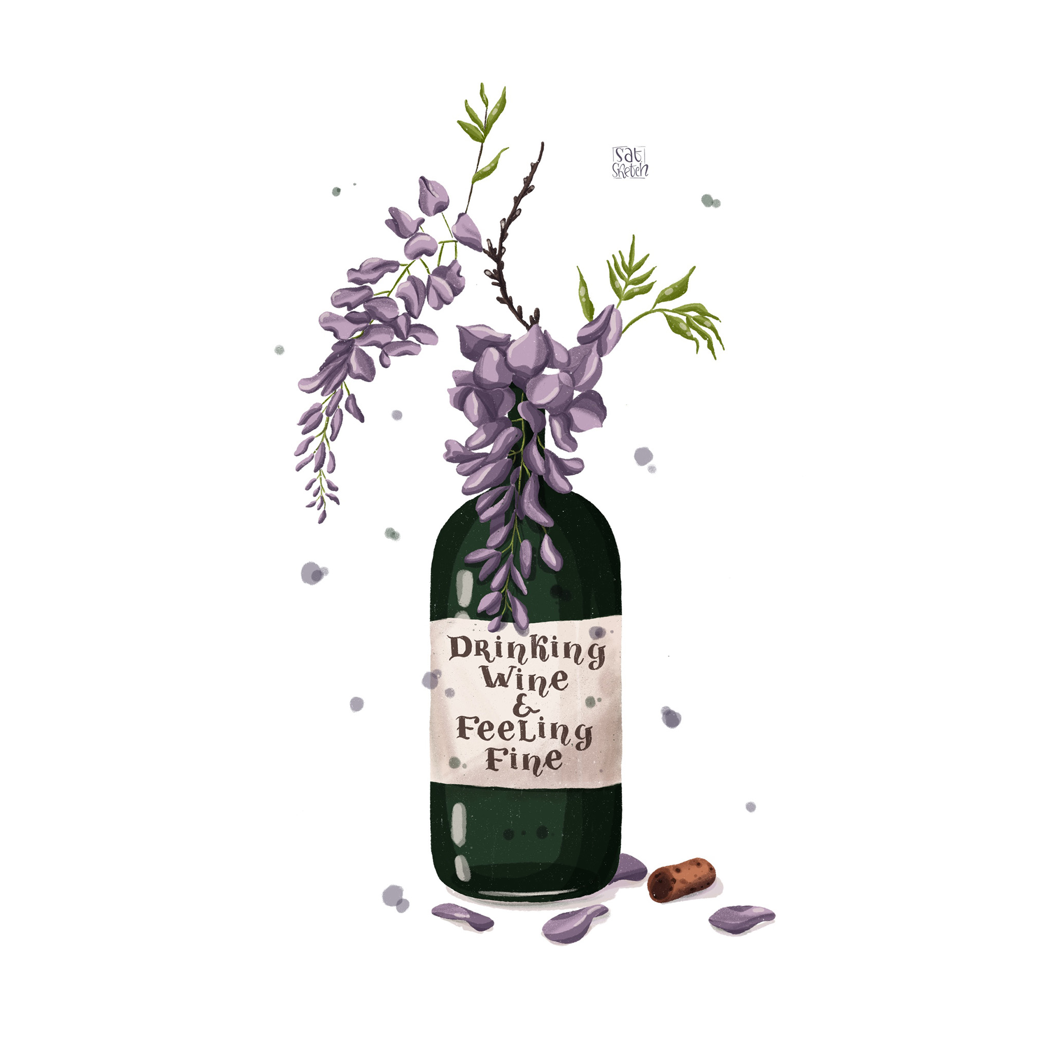 Saturday Sketch Illustration Wine and Wisteria: Drinking Wine and Feeling Fine
