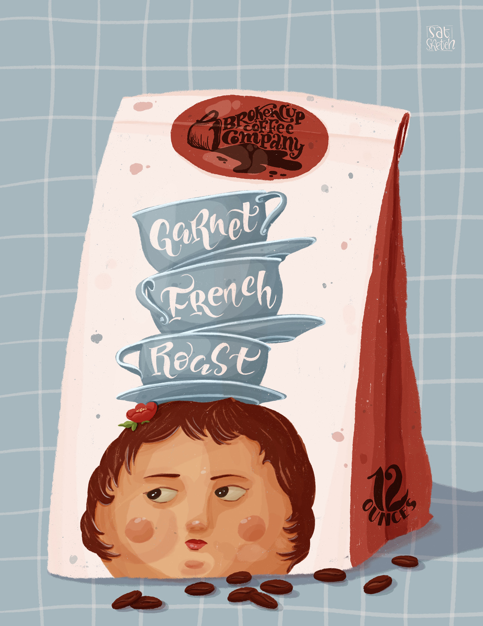 French Roast Lettering and Illustration coffee bag design