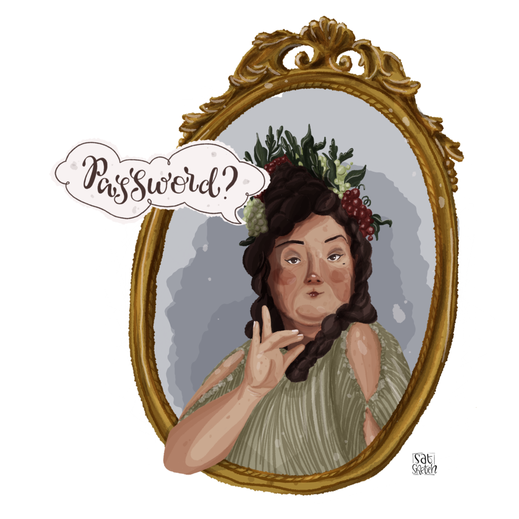 Saturday Sketch Fat Lady asking the password illustration