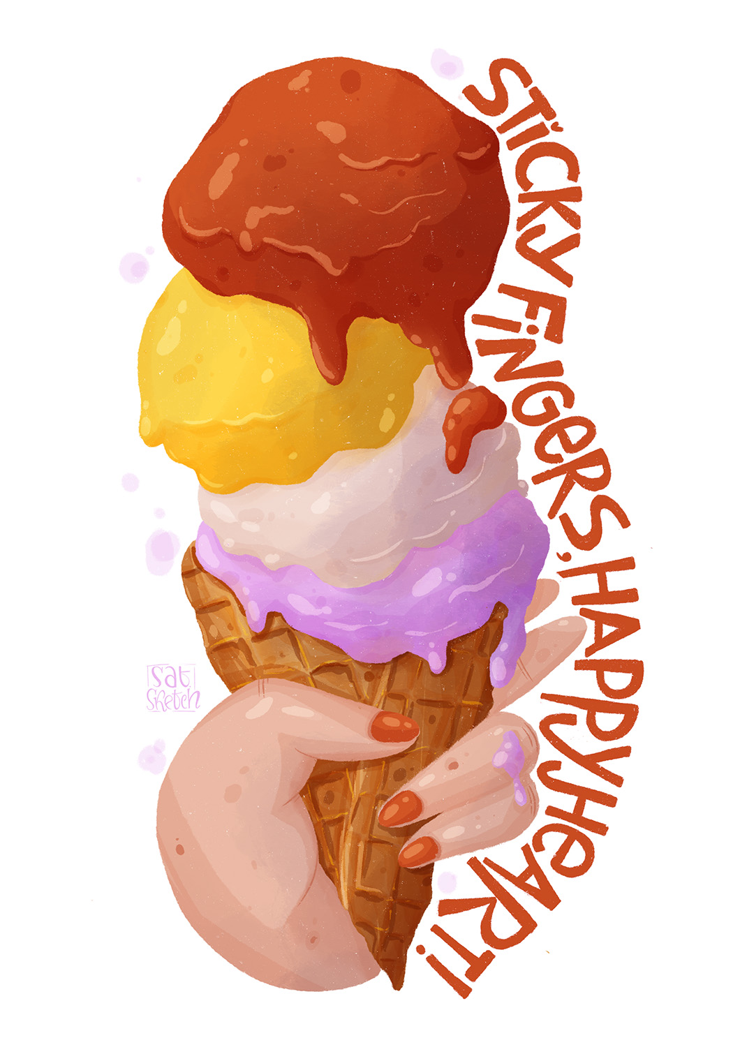 Ice Cream Illustration and Lettering "Sticky Fingers Happy Heart" by Tatiana Saturday Sketch