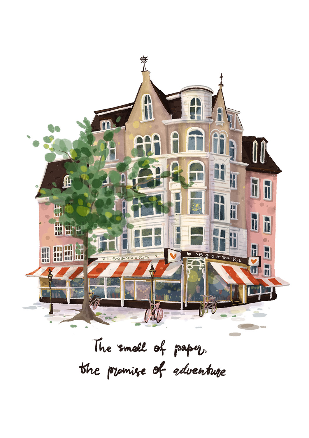 Amsterdam Bookshop Illustration by Tatiana Saturday Sketch