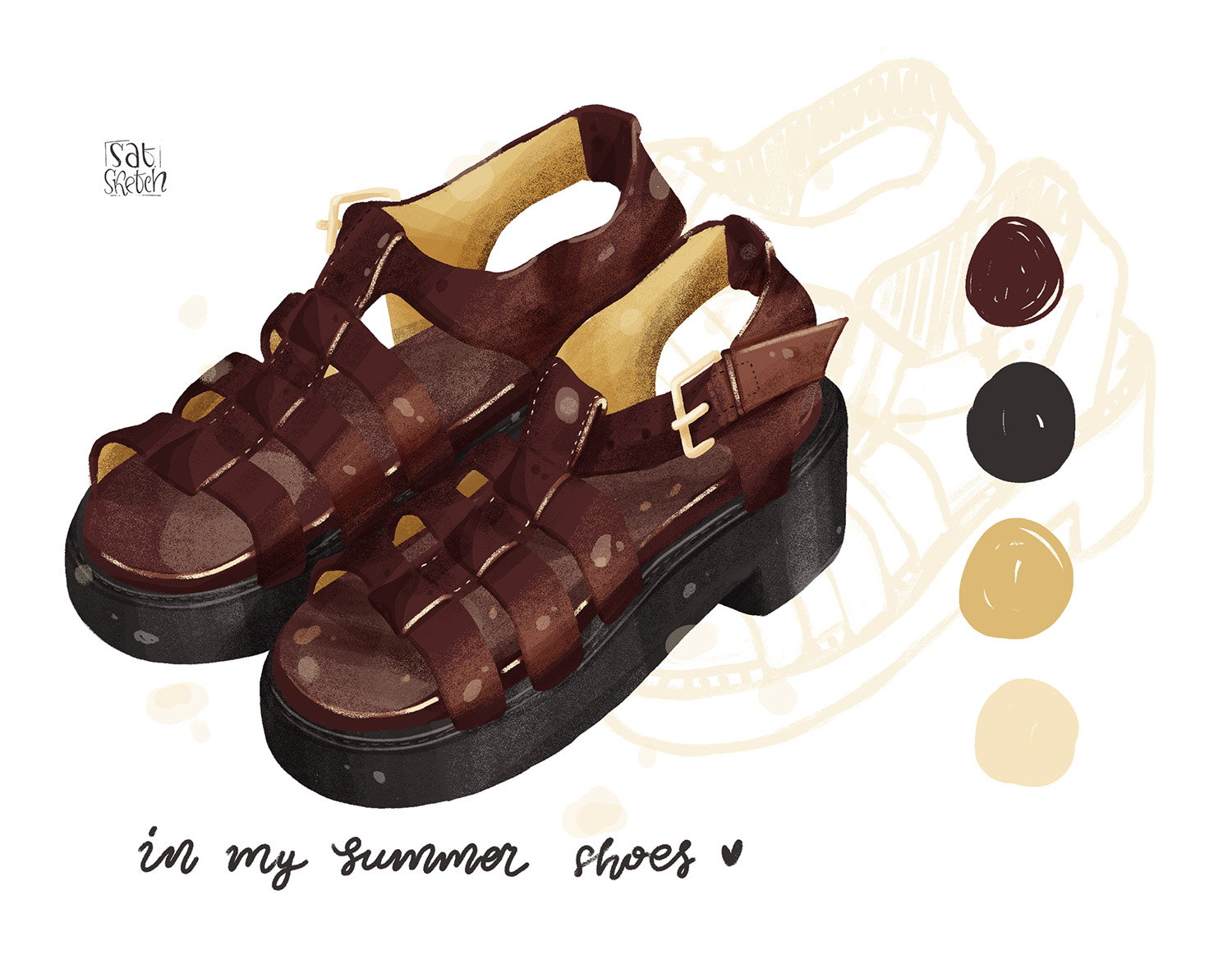 Summer sandals illustration and lettering by Tatiana Saturday Sketch