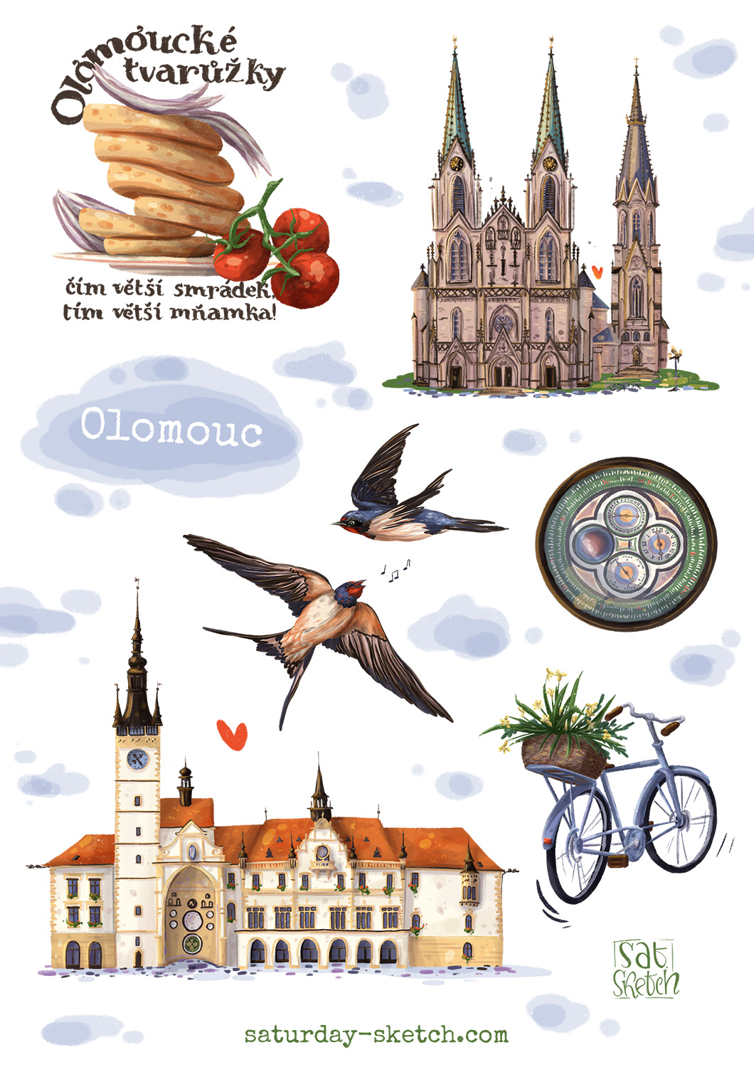 Olomouc Sticker designed and illustrated by Tatiana Saturday Sketch