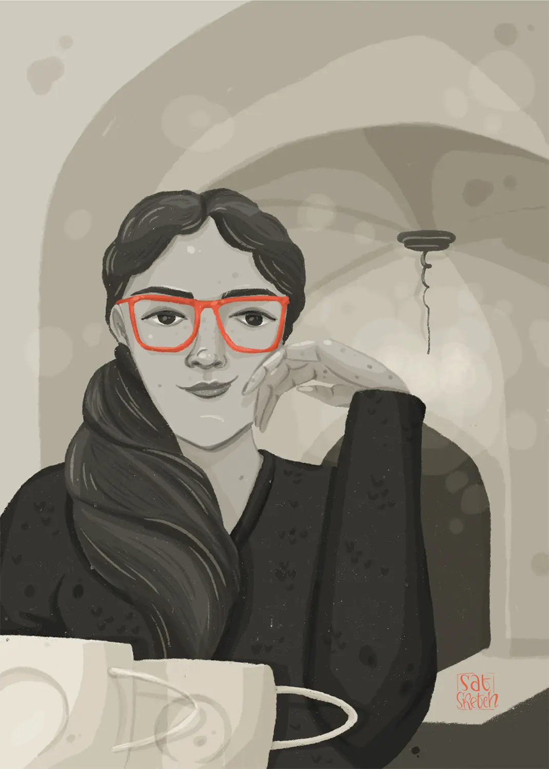 Coffeeshop girl illustration by Tatiana Saturday Sketch