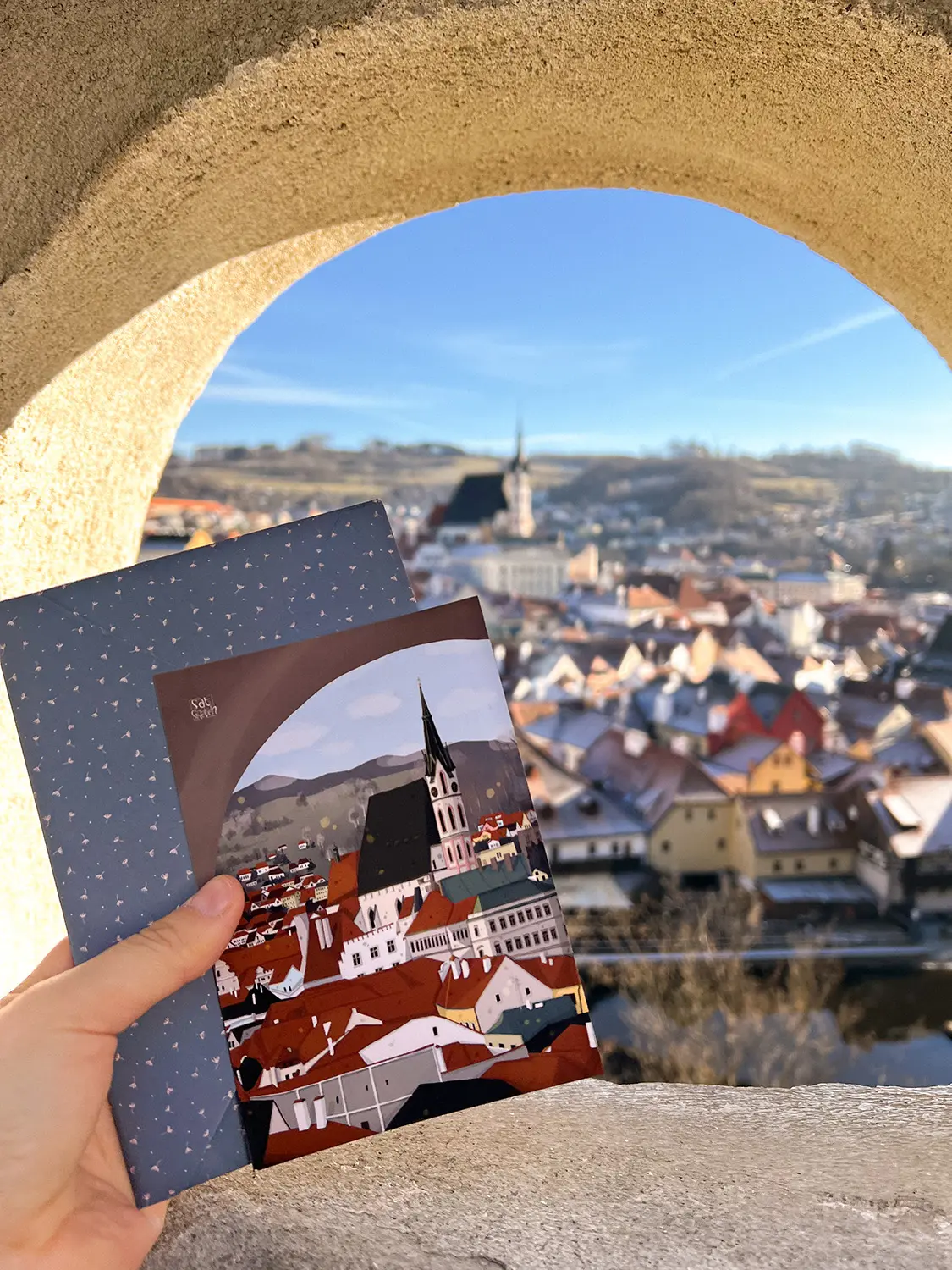 Czech Krumlov postcard illustrated by Tatiana Saturday Sketch